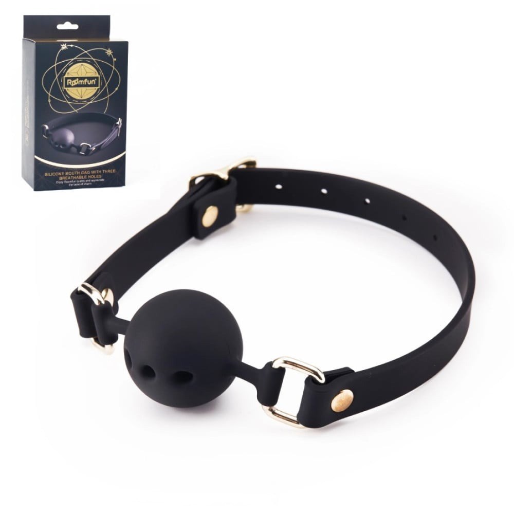 БДСМ игрушки - Кляп с шариком Roоmfun Mouth Ball Gag силиконовый, черный 8