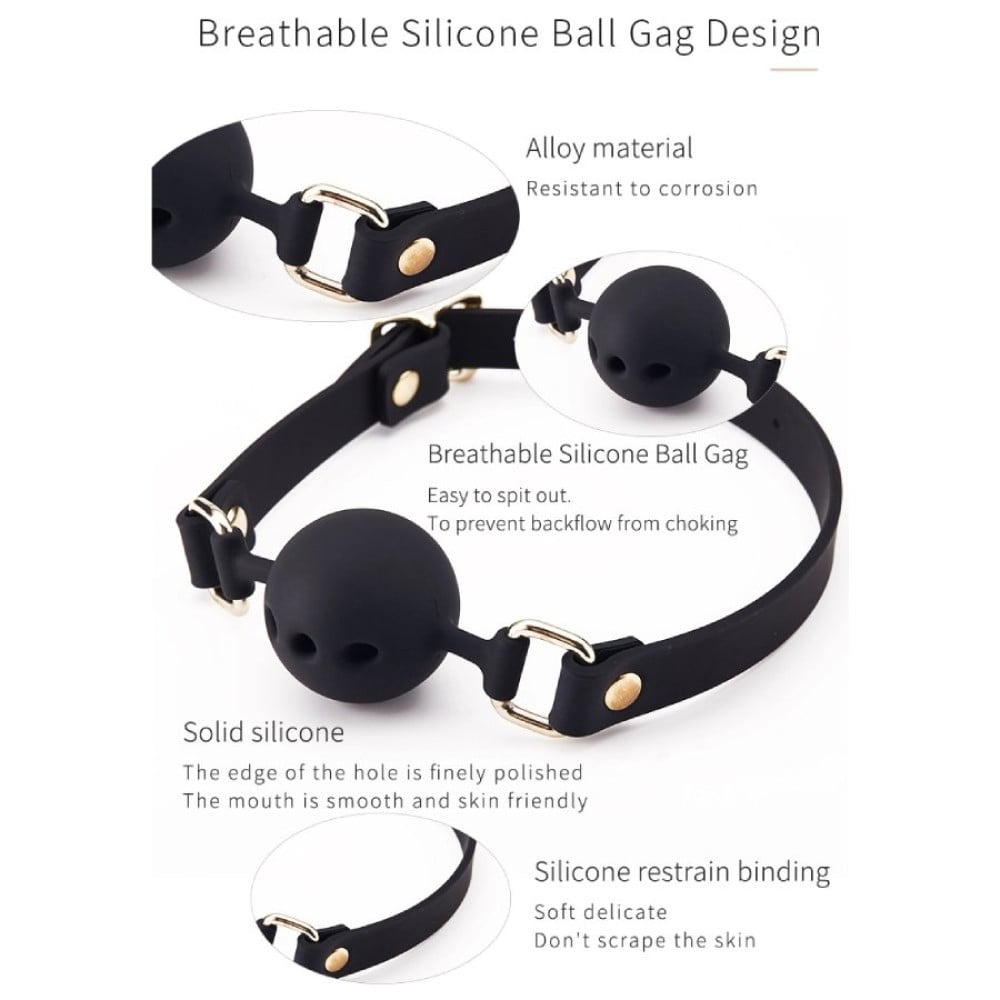 БДСМ игрушки - Кляп с шариком Roоmfun Mouth Ball Gag силиконовый, черный 4