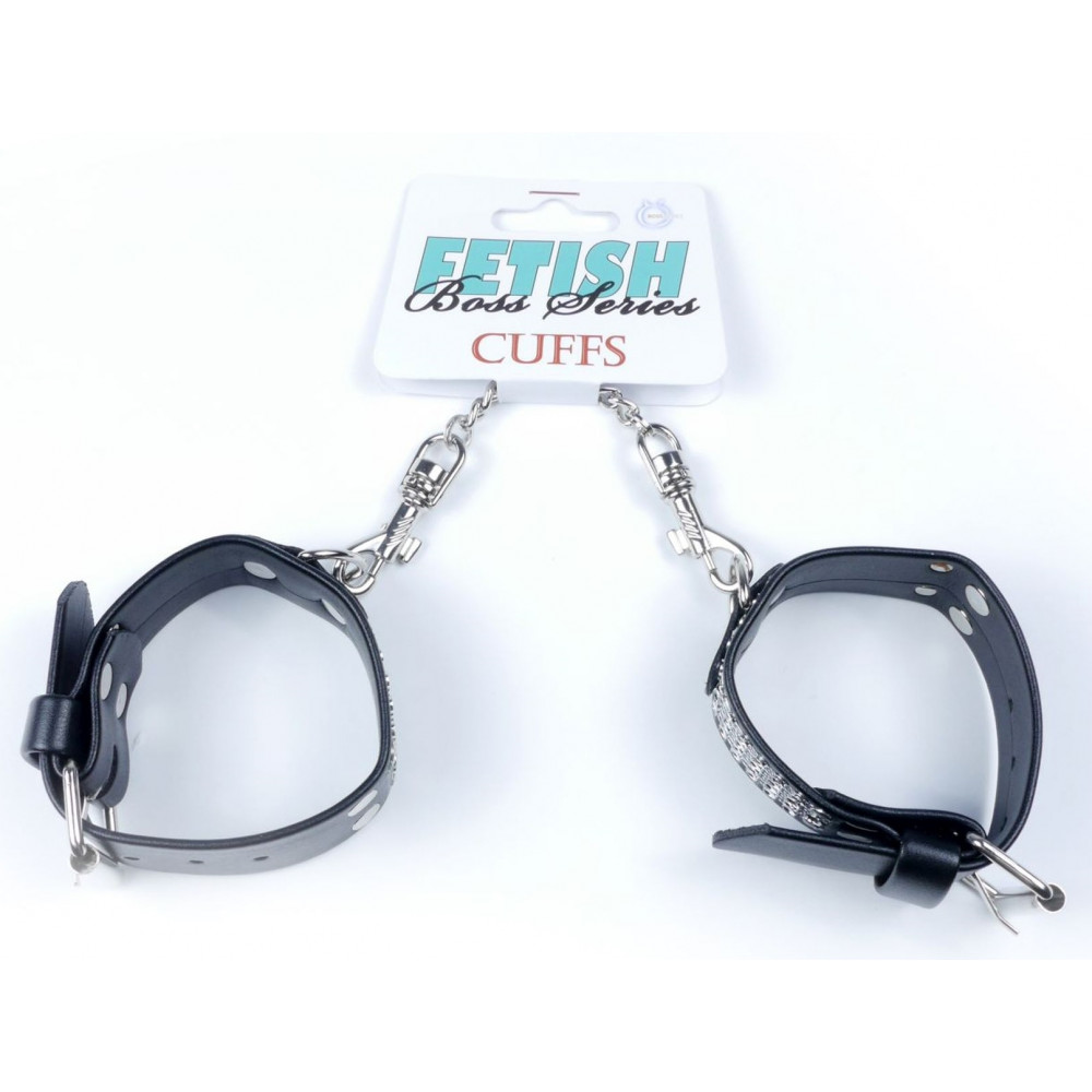 Электростимуляторы - Наручники из искуственной кожи с кристаллами Fetish Boss Series - Handcuffs with cristals Silver, BS3300094 2