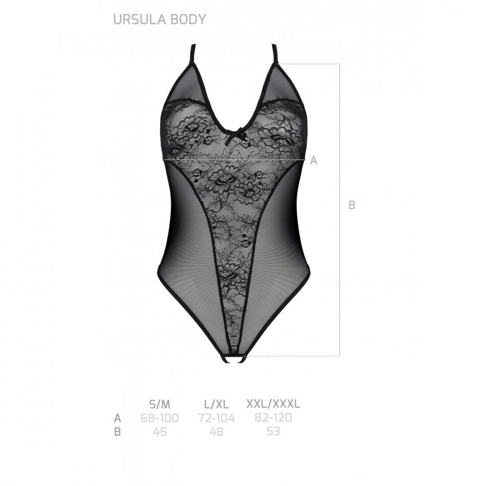 Эротическое боди - Боди с ажурным декором и открытым шагом Ursula Body black XXL/XXXL — Passion 1