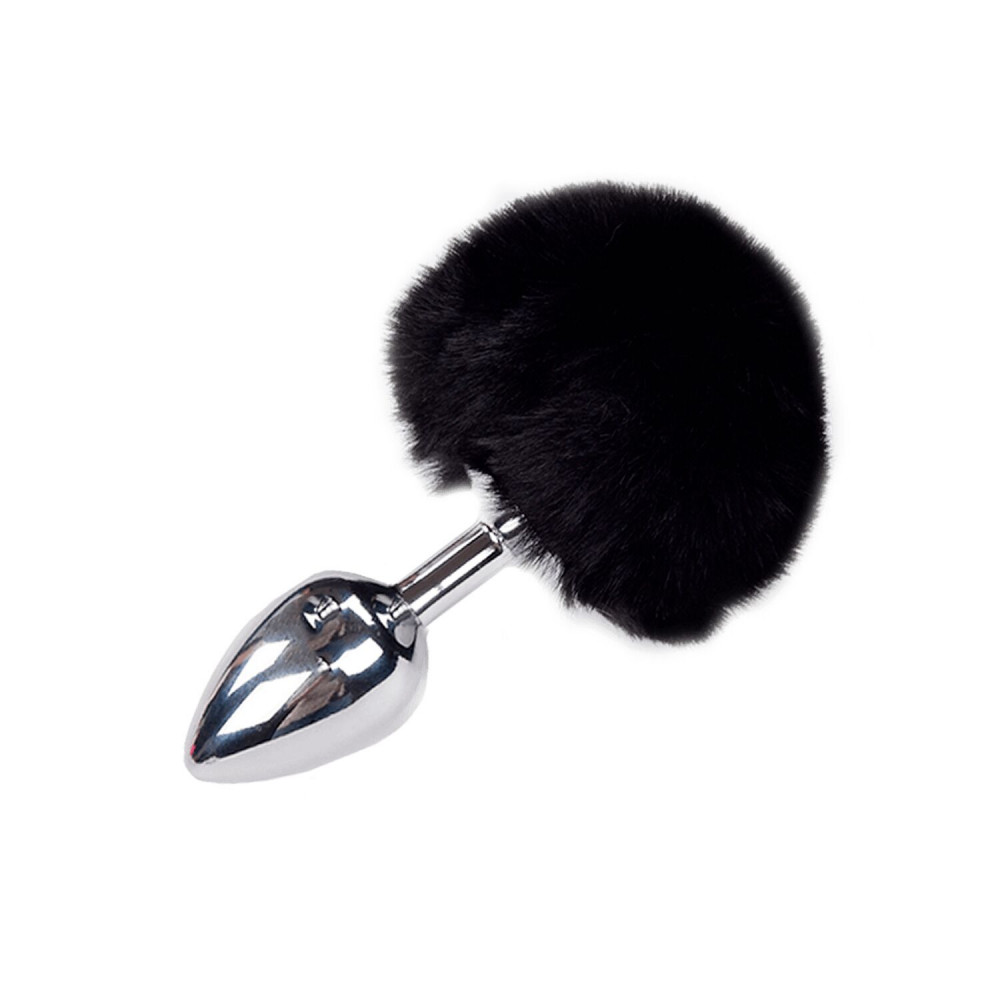 Анальный хвост - Металлическая анальная пробка Кроличий хвостик Alive Fluffy Plug M Black, диаметр 3,4 см