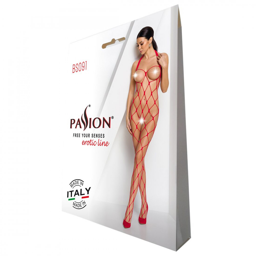 Бодистокинг - Бодистокинг в очень крупную сетку Passion BS091 red, с доступом 2