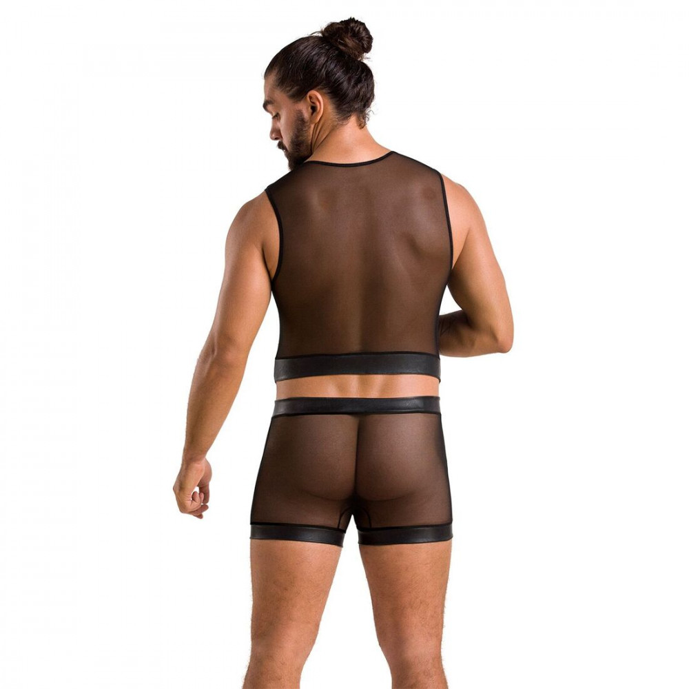 Стринги, трусы и шорты - Комплект мужского белья на шнуровке Passion 053 Set William S/M Black, жилет, боксеры 3