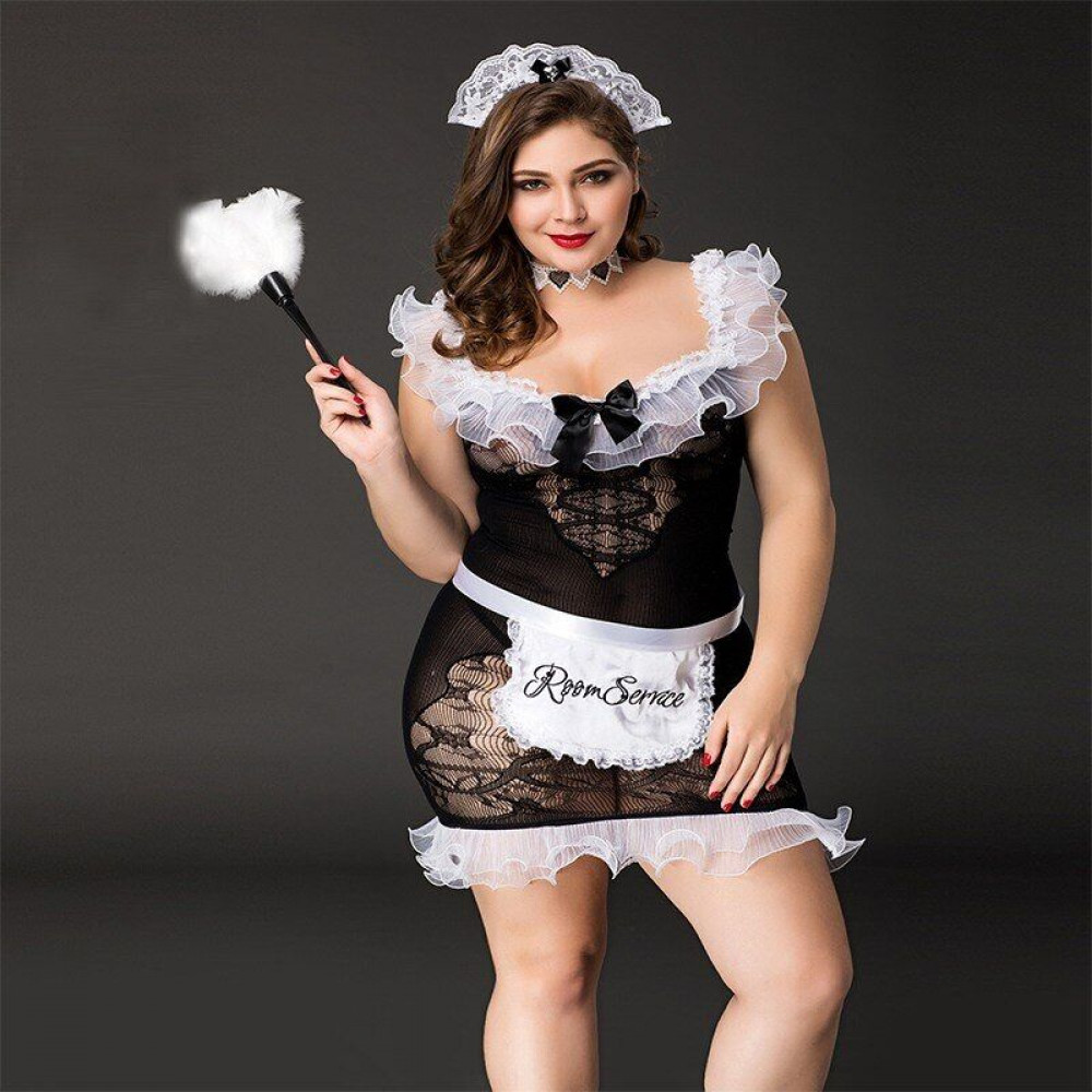 Эротические костюмы - Костюм горничной JSY «Послушная Эльма» Plus Size Black, платье, передник, головной убор горничной 4