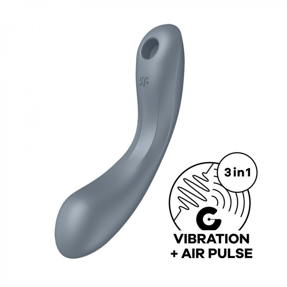 Вибраторы вакуумные - Вакуумный стимулятор с вибрацией Satisfyer Curvy Trinity 1 Bluegrey, игрушка 3в1
