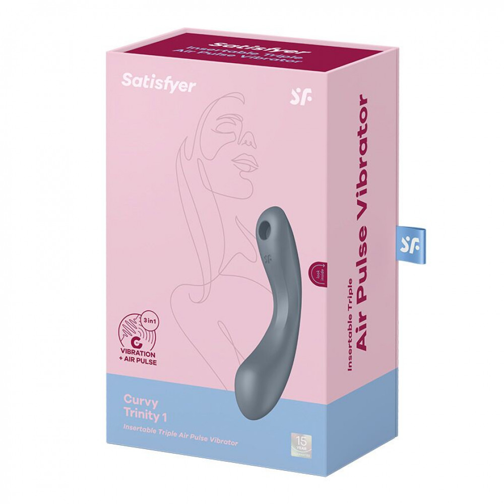 Вибраторы вакуумные - Вакуумный стимулятор с вибрацией Satisfyer Curvy Trinity 1 Bluegrey, игрушка 3в1 1