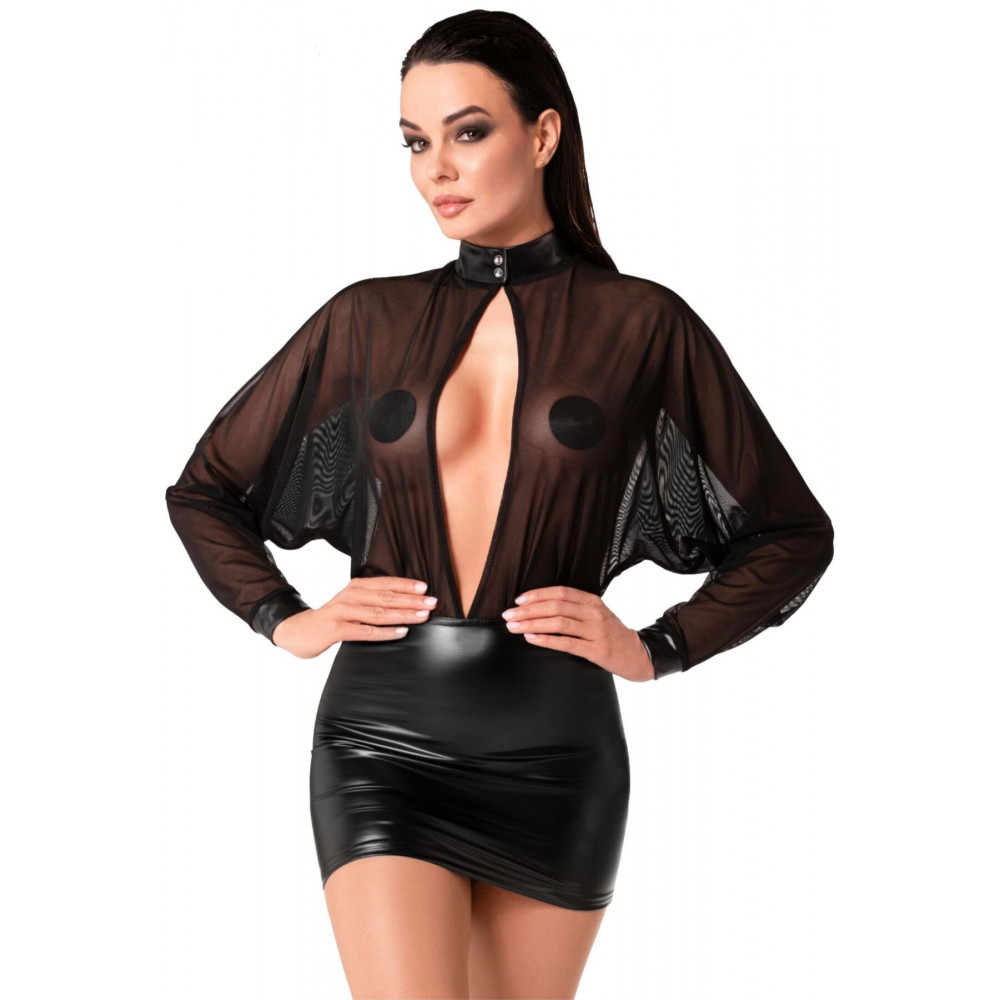 Сексуальные платья - Платье Noir Handmade F348 Powerwetlook and tulle dress - XL