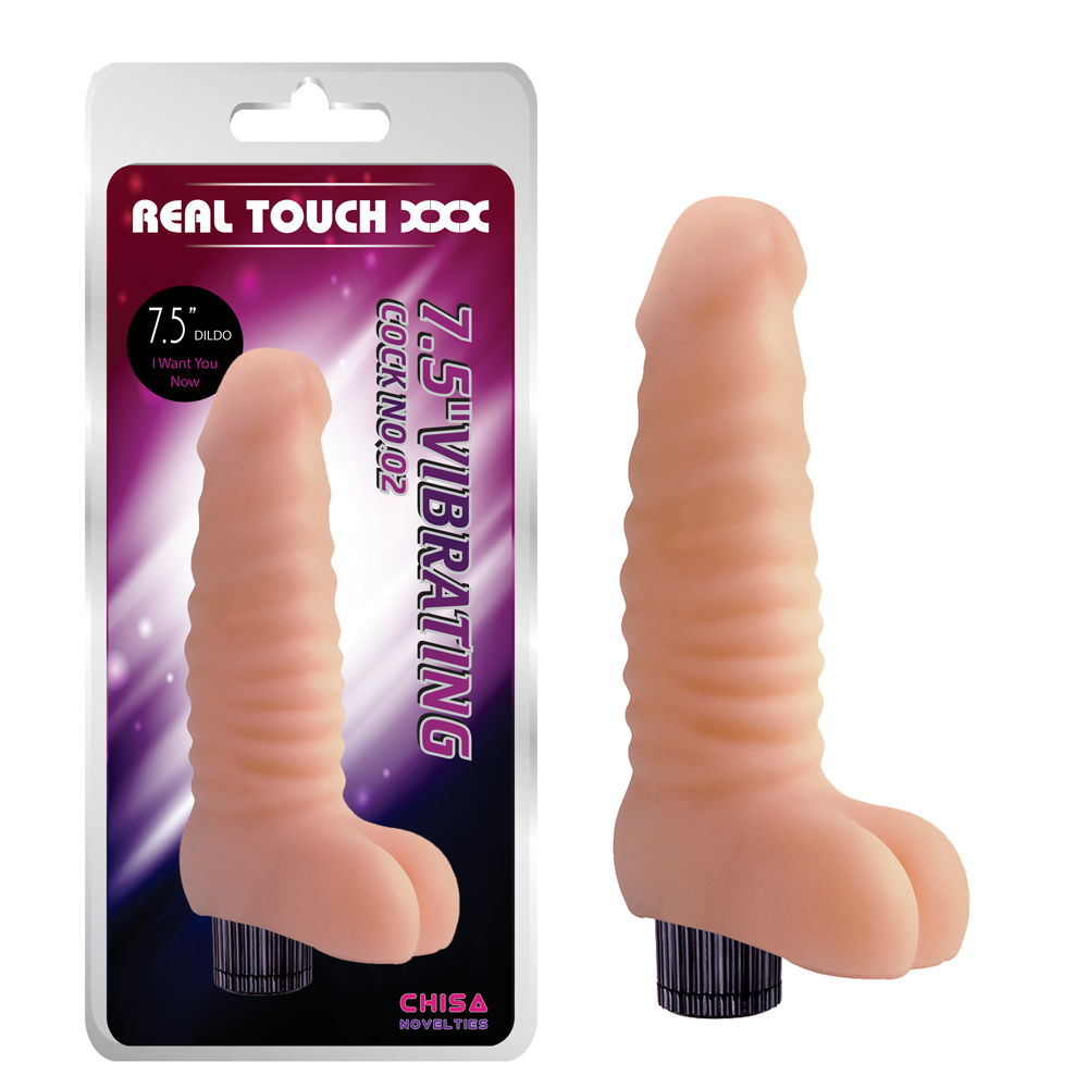 Вибраторы реалистичные - Вибратор ребристый с мошонкой Chisa Real Touch XXX, бежевый