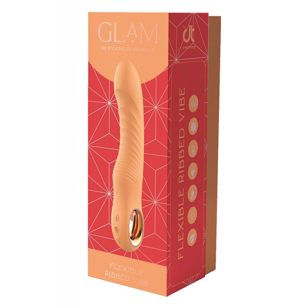 Секс игрушки - Вибратор ребристый Dream Toys Glam Flexible Ribbed Vibe, оранжевый 3