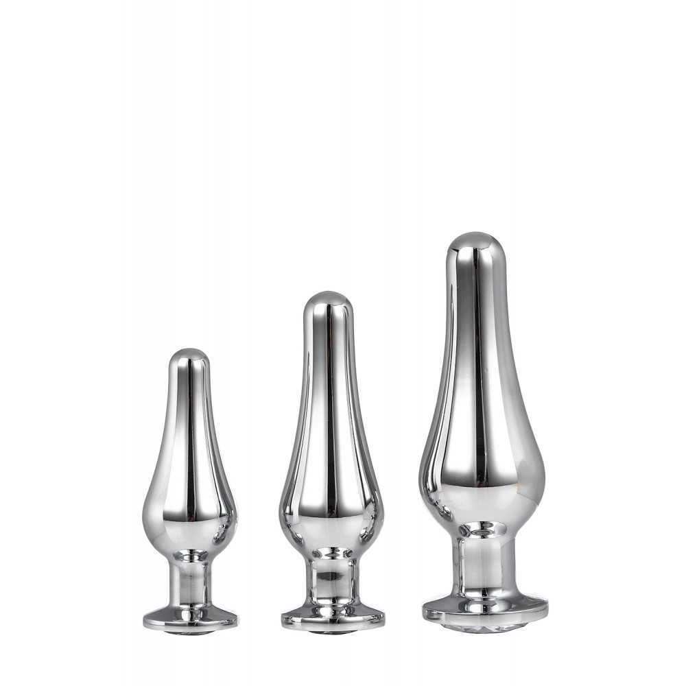 Анальная пробка со стразом - DT21874 Набор анальных пробок конической формы Dream Toys GLEAMING LOVE PLEASURE SET SILVER