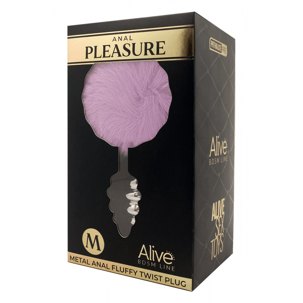Секс игрушки - Анальная рельефная пробка Alive Anal Pleasure с светло-фиолетовым хвостом, М 3