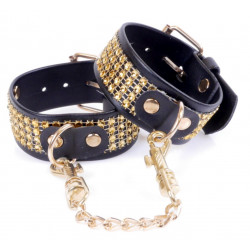 Наручники из искуственной кожи с кристаллами Fetish Boss Series - Handcuffs with cristals Gold, BS3300095