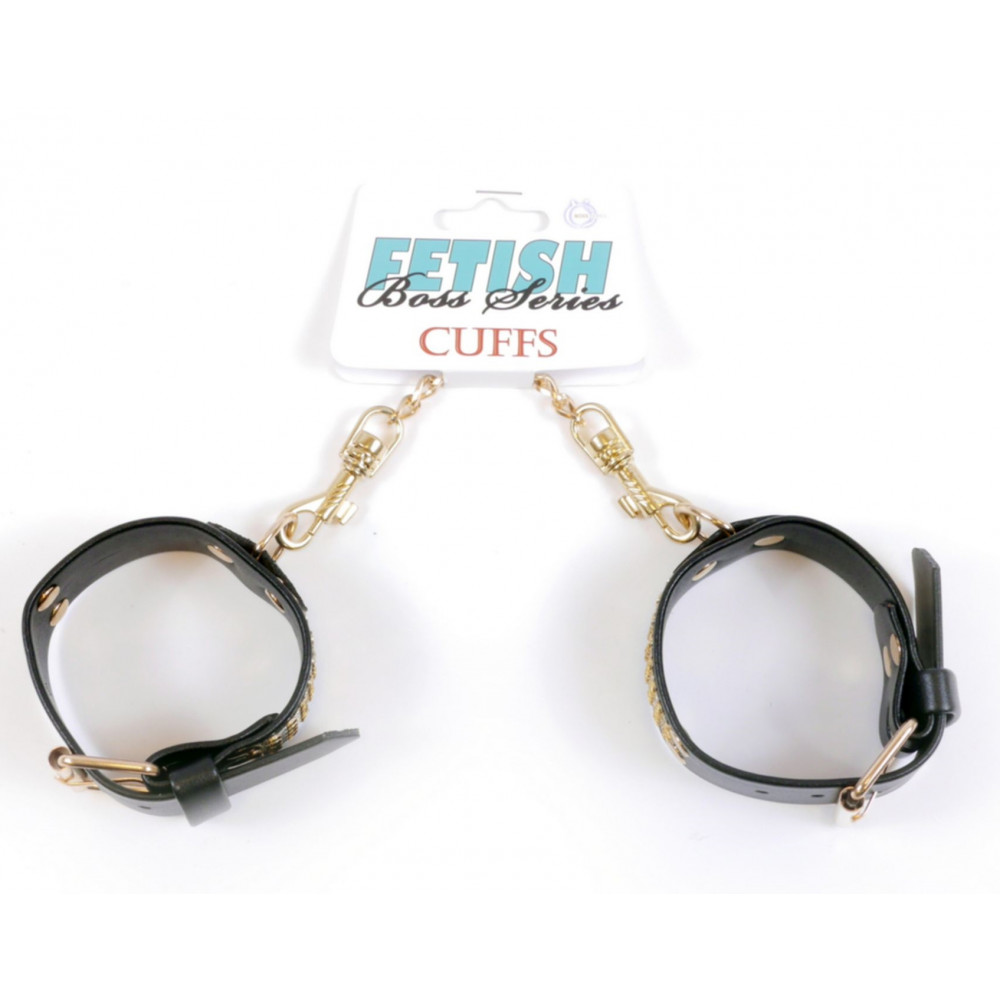 Электростимуляторы - Наручники из искуственной кожи с кристаллами Fetish Boss Series - Handcuffs with cristals Gold, BS3300095 5