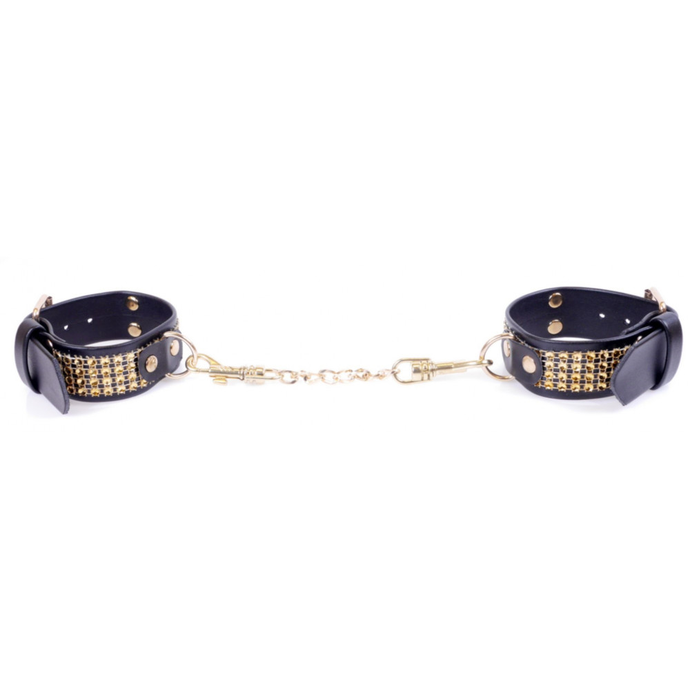 Электростимуляторы - Наручники из искуственной кожи с кристаллами Fetish Boss Series - Handcuffs with cristals Gold, BS3300095 2