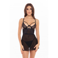 Прозрачный пеньюар с трусиками 2PC BONDAGE STRAPPING CHEMISE SET BLACK, S/M