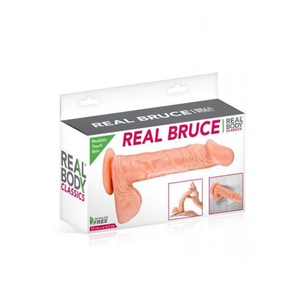 Фаллоимитаторы на присоске, двойные - Фаллоимитатор Real Body - Real Bruce Flesh, TPE, диаметр 4,2см 1