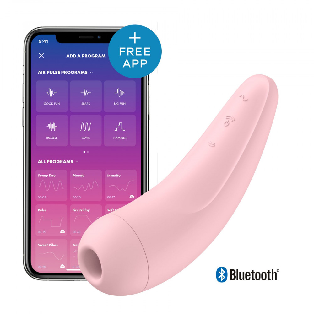 Вибраторы вакуумные - Вакуумный клиторальный стимулятор Satisfyer Curvy 2+ Pink с управлением через интернет