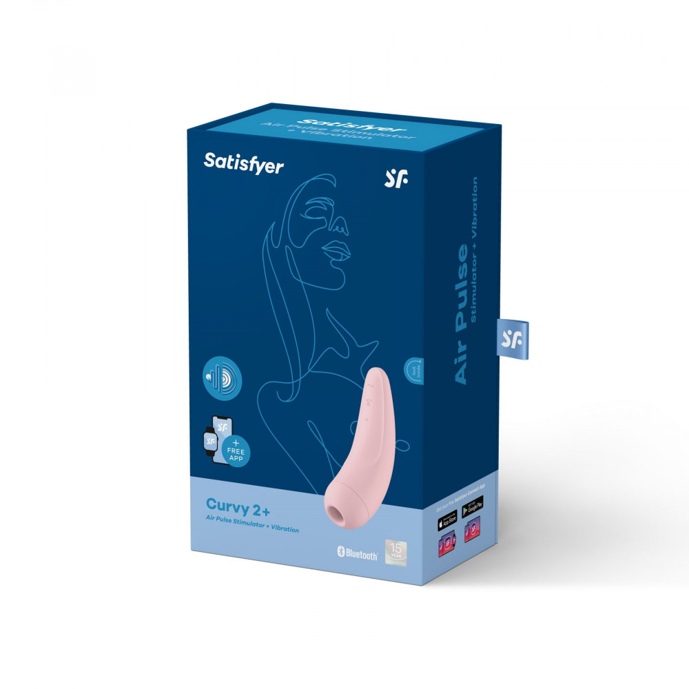 Вибраторы вакуумные - Вакуумный клиторальный стимулятор Satisfyer Curvy 2+ Pink с управлением через интернет 1