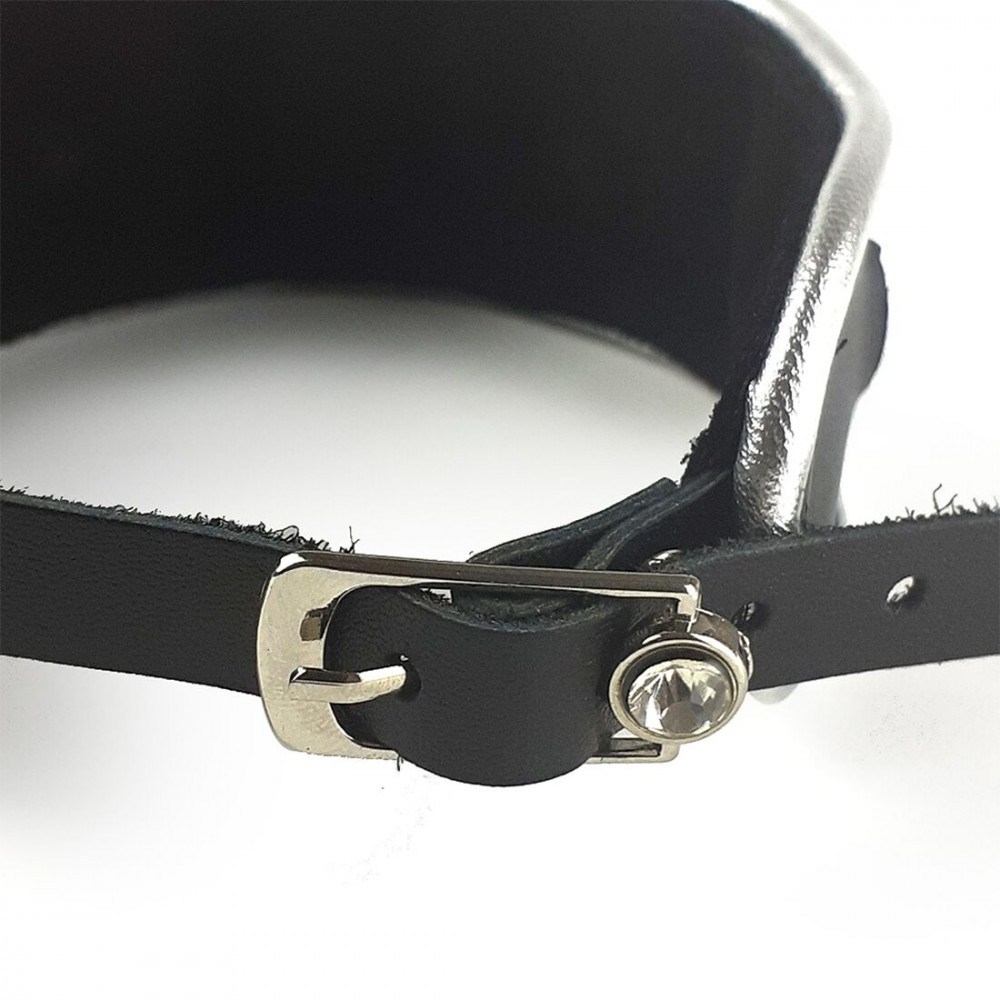 Ошейники, поводки - Ошейник из натуральной кожи со стразами и кольцом Art of Sex -  Collar Ring 2