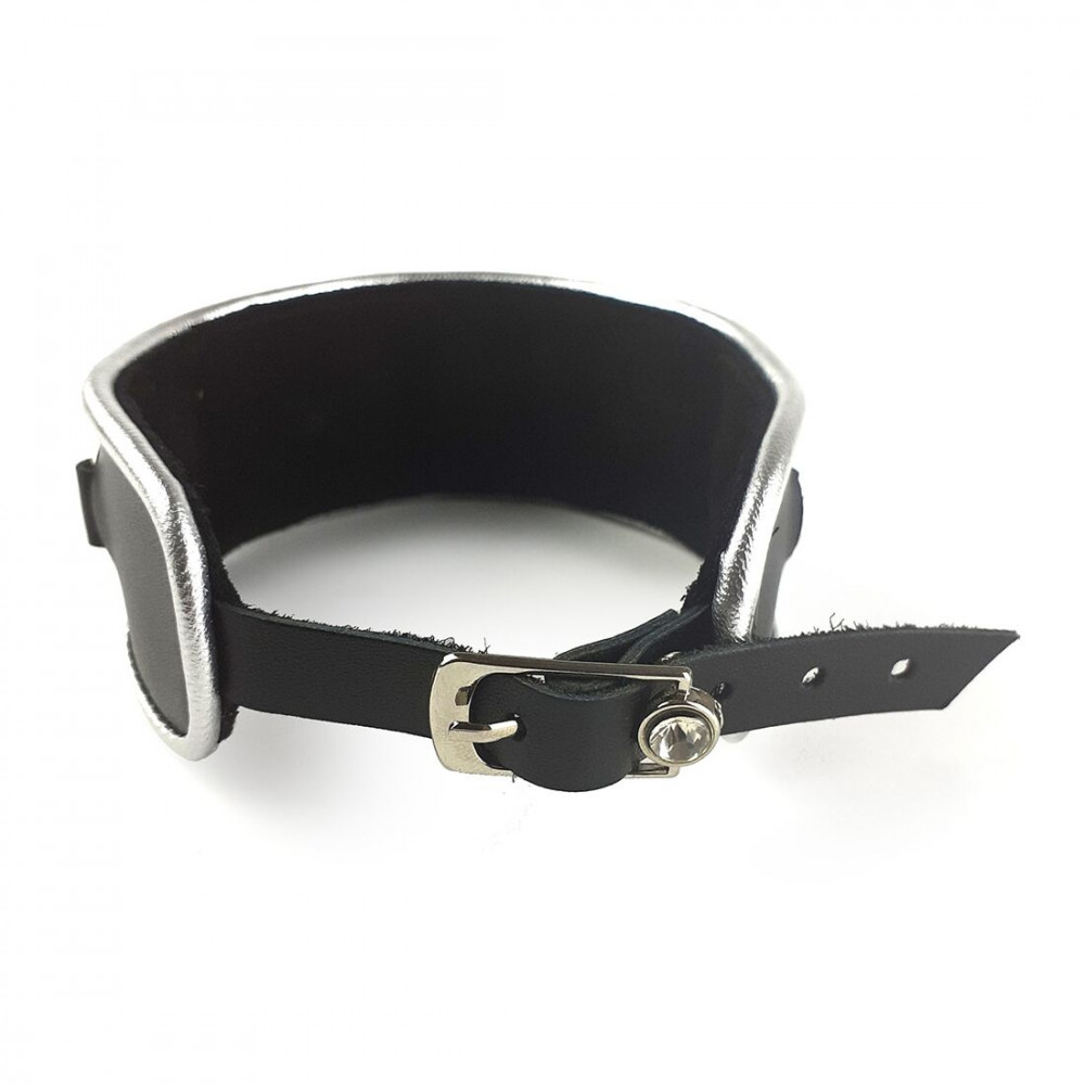 Ошейники, поводки - Ошейник из натуральной кожи со стразами и кольцом Art of Sex -  Collar Ring 3