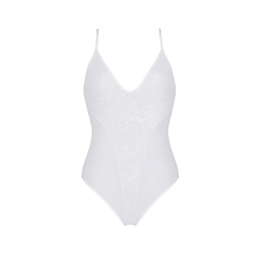 Эротическое боди - Боди с ажурным декором и открытым шагом Ursula Body white L/XL — Passion 3