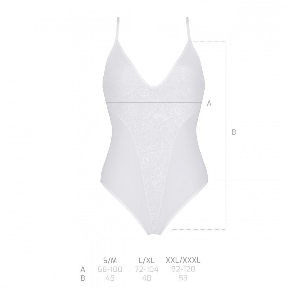 Эротическое боди - Боди с ажурным декором и открытым шагом Ursula Body white L/XL — Passion 1