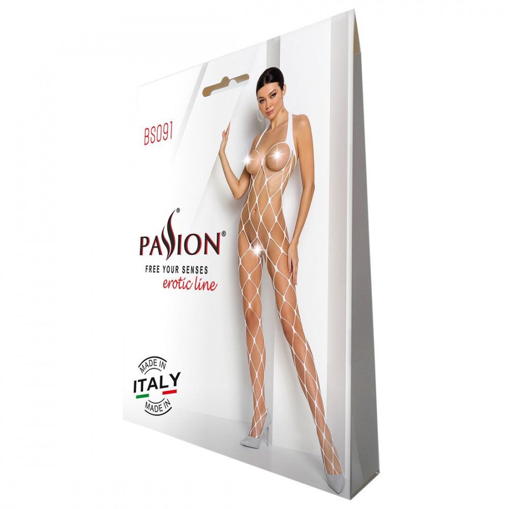 Бодистокинг - Бодистокинг в очень крупную сетку Passion BS091 white, с доступом 2