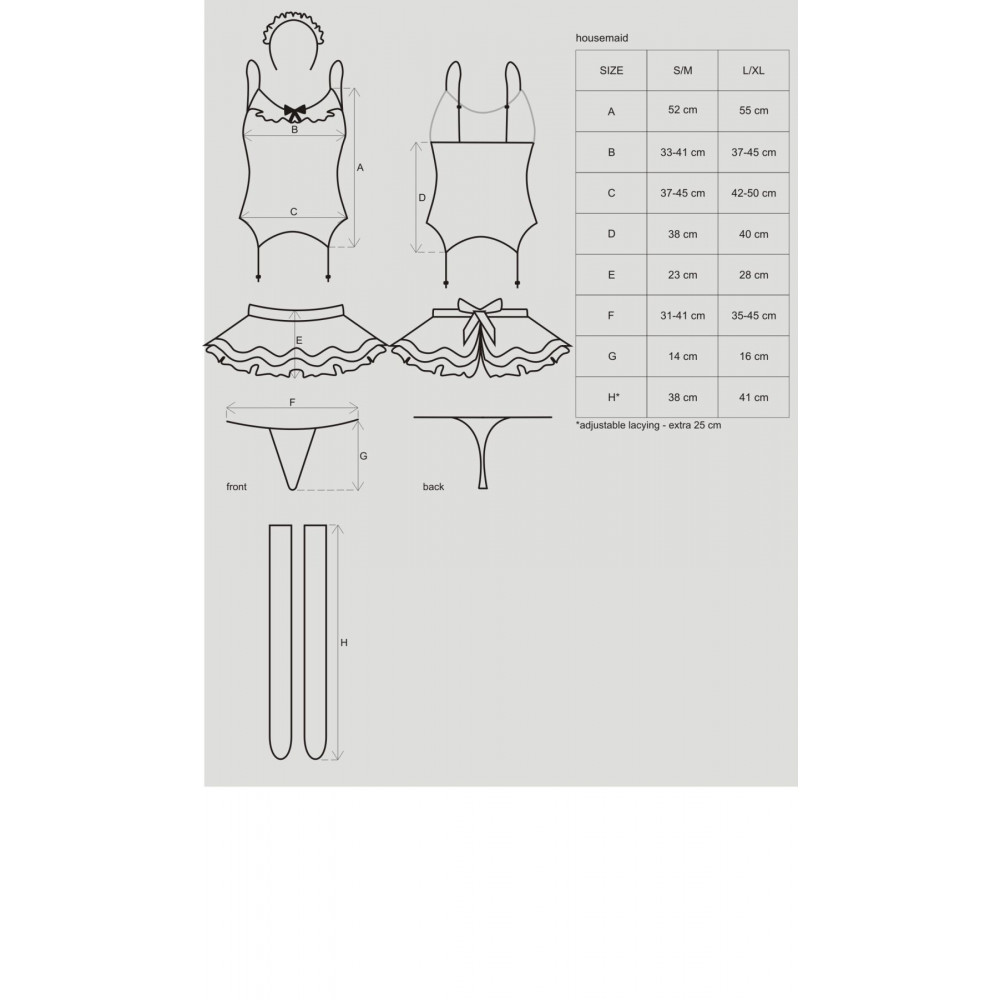Эротические костюмы - Эротический костюм горничной с юбкой Obsessive Housemaid 5 pcs costume L/XL, черно-белый, топ с подв 1