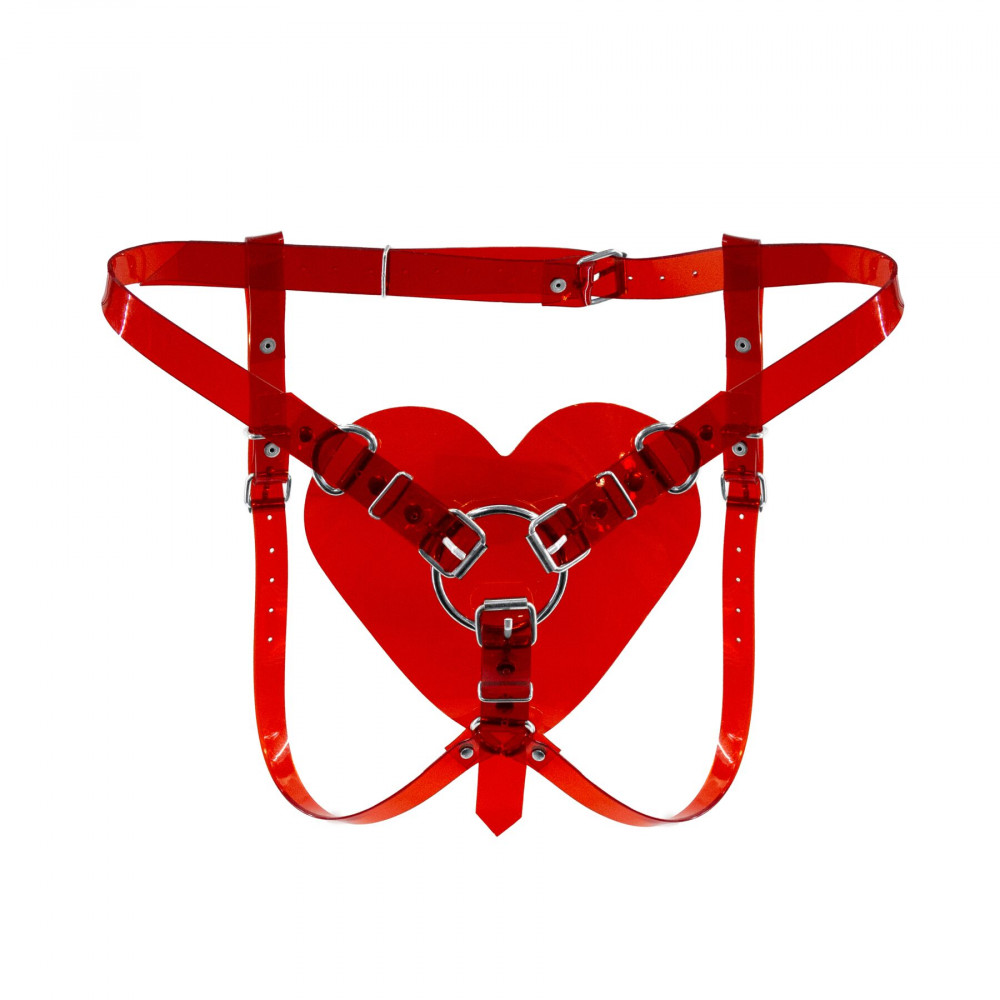 Трусики для страпонов - Трусики Сердце для страпона Feral Feelings - Hearts Strap-on Belt Red Trasparent