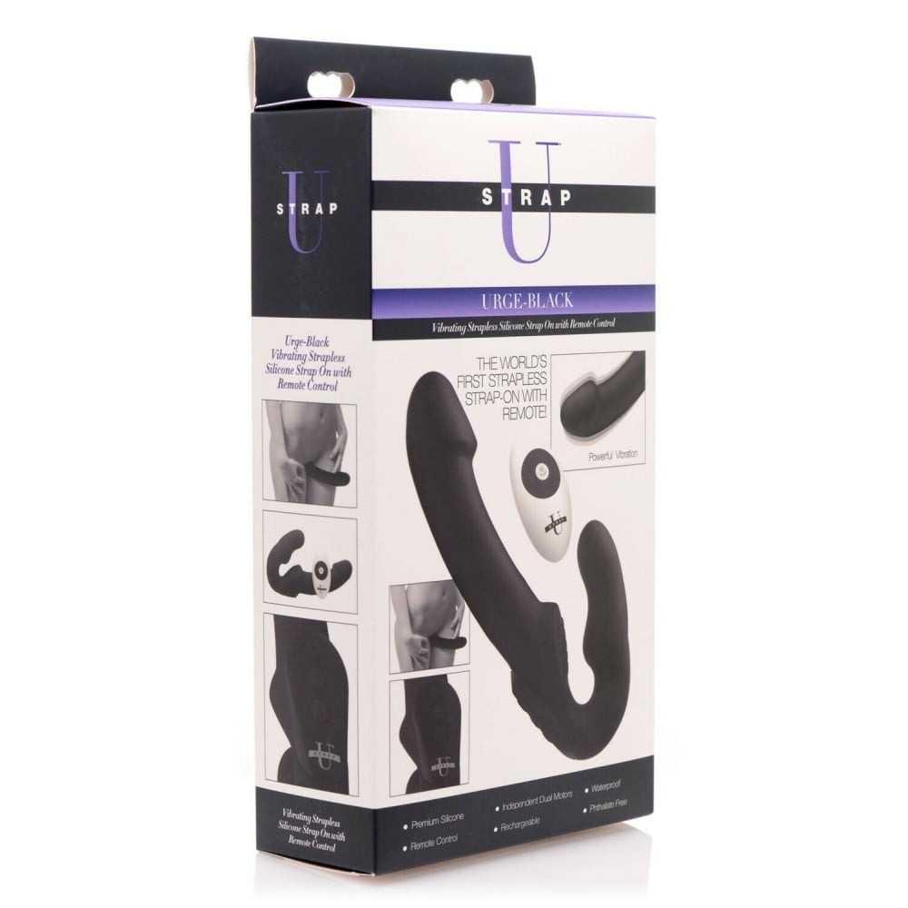 Страпон - Безремневый страпон с пультом Urge Strapless Strap-On Vibrator черный 1