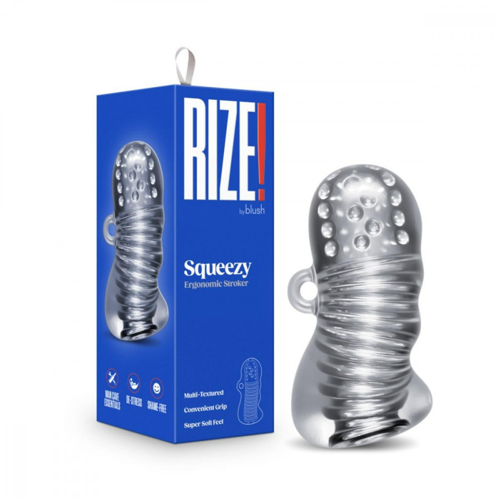 Секс игрушки - Мастурбутор хай-тек с петлей для пальца Rize Squeezy прозрачный, 11.4 х 5 см