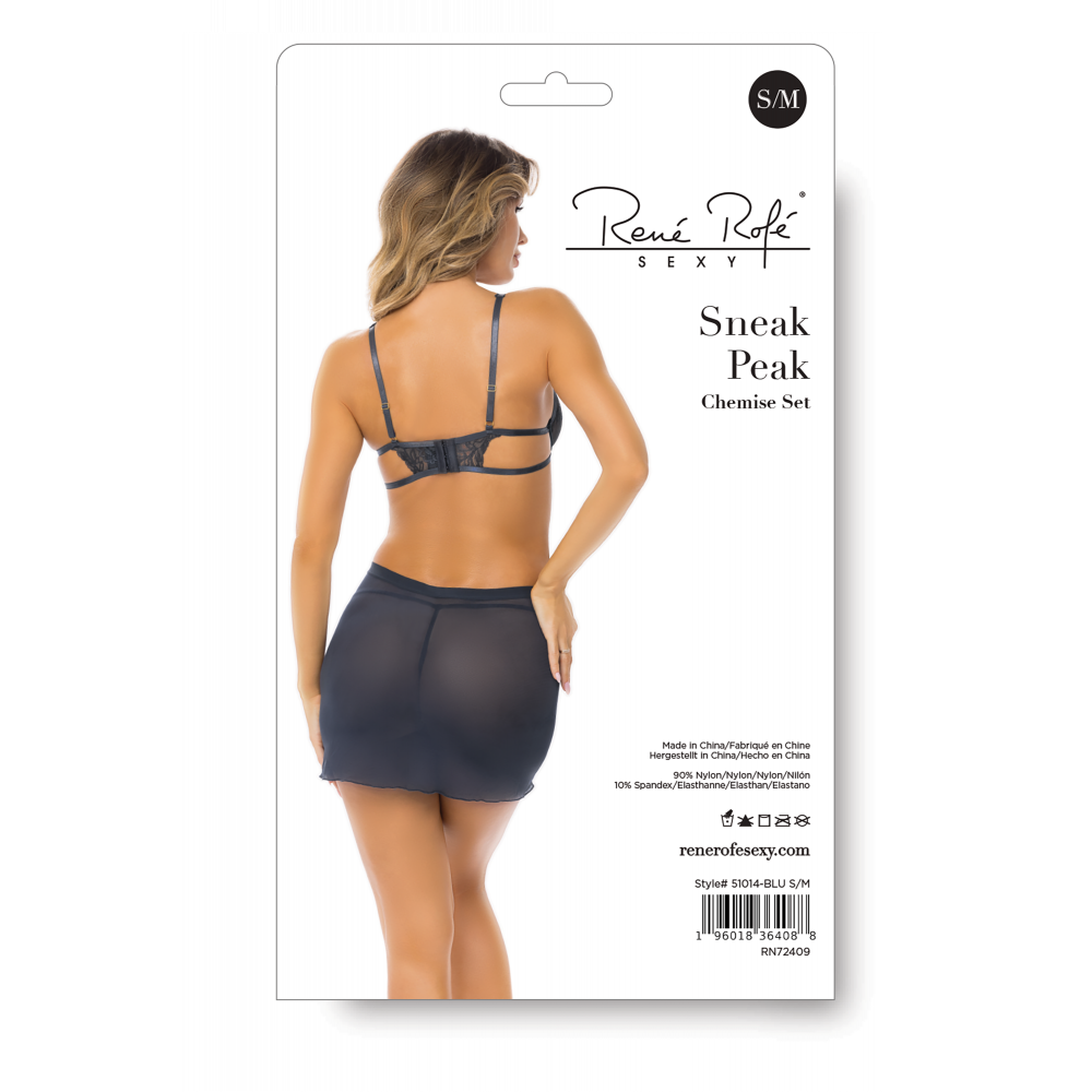 Эротические пеньюары и сорочки - Пеньюар SNEAK PEAK CHEMISE SET BLUE, S/M 1