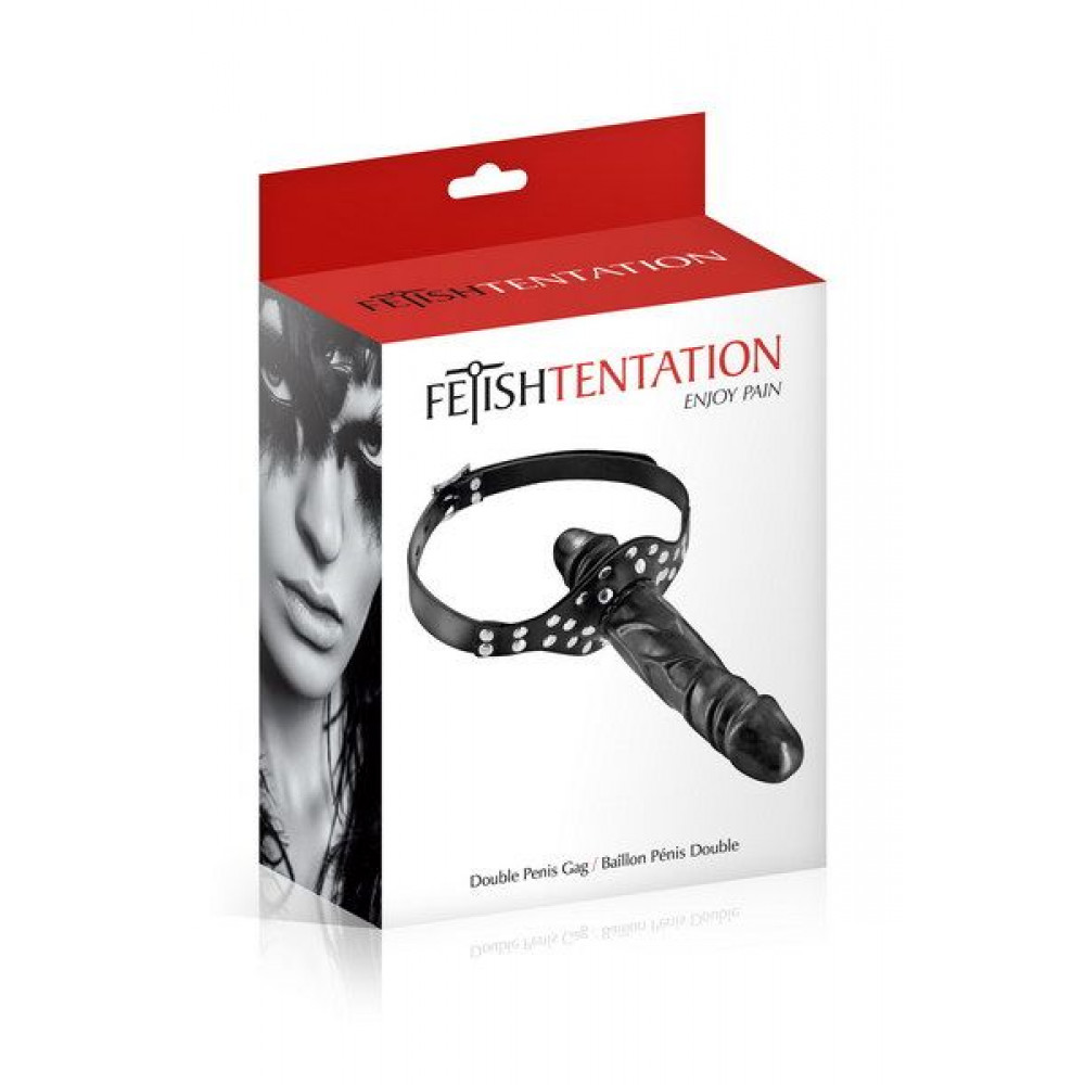 Кляп - Кляп с двойным фаллоимитатором Fetish Tentation Double Penis Gag Black 2