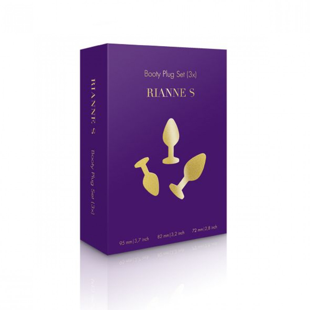 Наборы анальных пробок - Набор анальных пробок с кристаллом Rianne S: Booty Plug Set Black, диаметр 2,7см, 3,5см, 4,1см 6