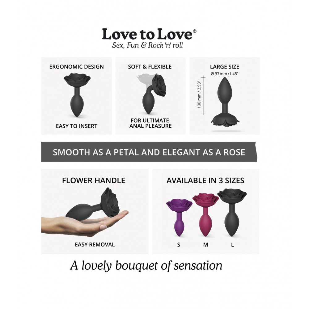 Анальная пробка - Силиконовая анальная пробка Love To Love OPEN ROSES L SIZE - BLACK ONYX 3