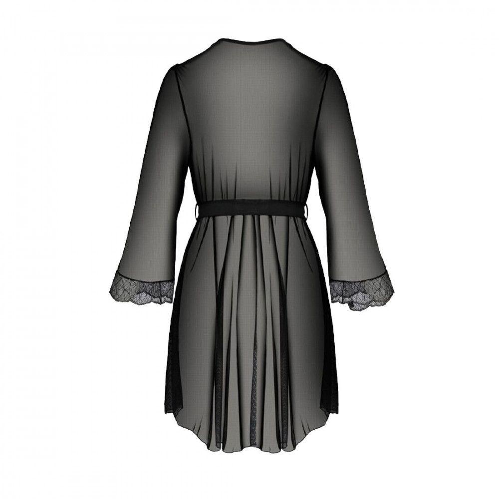 Эротические пеньюары и сорочки - Пеньюар Passion Amberly Peignoir 6XL/7XL black, ажурные декольте и манжеты, широкие рукава 1