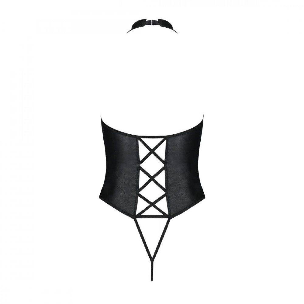 Эротическое боди - Боди из экокожи Passion Nancy Body 4XL/5XL black, с имитацией шнуровки и открытым доступом 1
