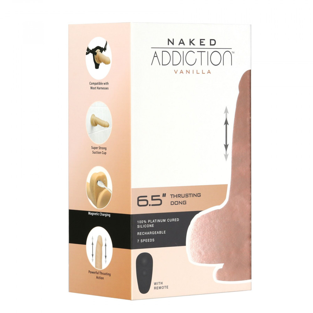Фаллоимитаторы с вибрацией - Фаллоимитатор-пульсатор Naked Addiction 6.5″ Thrusting Dong With Remote, движения вперед-назад,пульт 2
