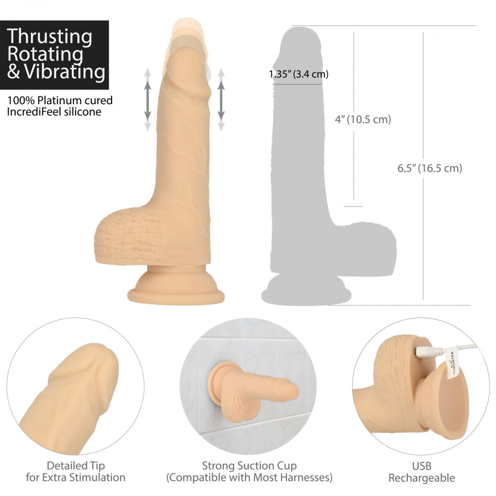 Фаллоимитаторы с вибрацией - Фаллоимитатор-пульсатор Naked Addiction 6.5″ Thrusting Dong With Remote, движения вперед-назад,пульт 7