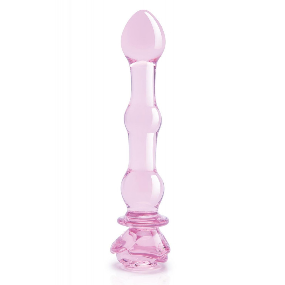 Секс игрушки - Стеклянный фаллоимитатор Dream Toys Glaze Glass в форме бутона розы с бусинами, розовый 1