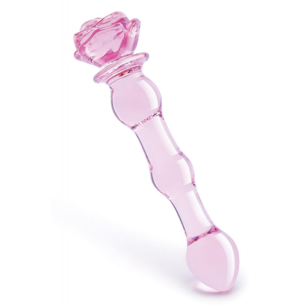 Секс игрушки - Стеклянный фаллоимитатор Dream Toys Glaze Glass в форме бутона розы с бусинами, розовый