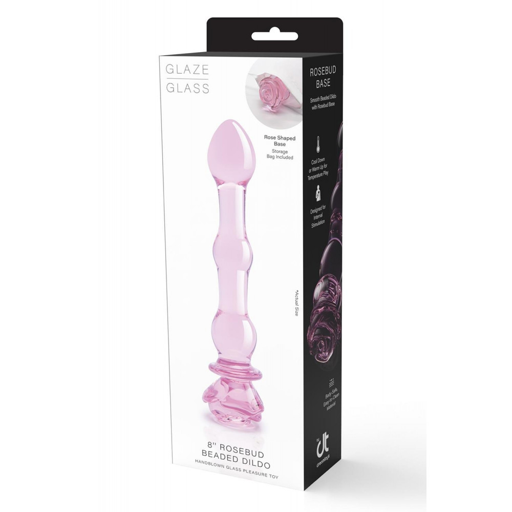 Секс игрушки - Стеклянный фаллоимитатор Dream Toys Glaze Glass в форме бутона розы с бусинами, розовый 4