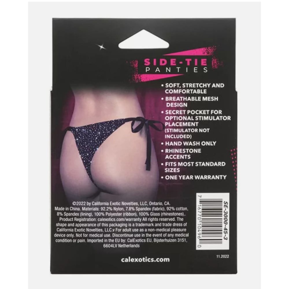 Эротическое белье - Трусики со стразами на завязках CalExotics Radiance Side-Tie Panties, черные, One size 5