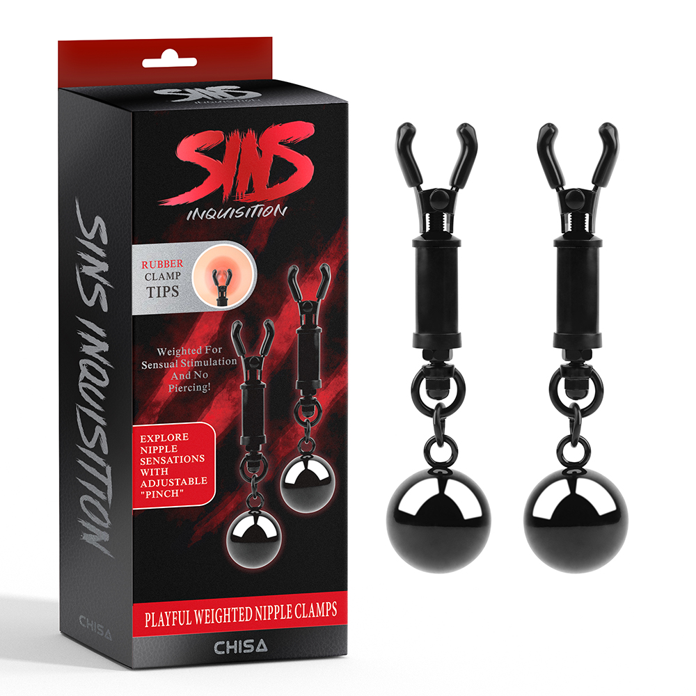  - Зажимы для сосков Chisa Sins Inquisition Playful Weighted Nipple Clamps с грузиками, черные