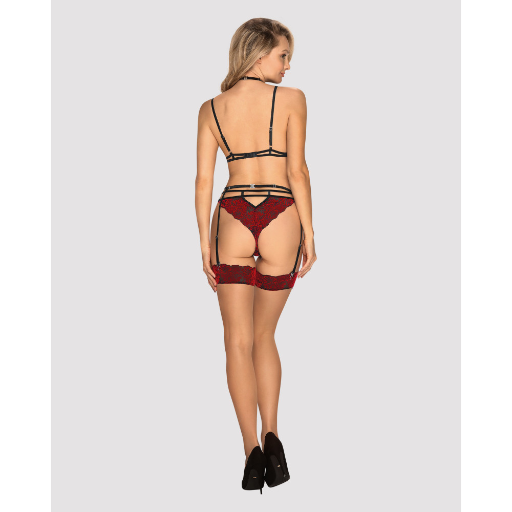 Чулки - Комплект кружевной с поясом для чулок Obsessive Sugestina 3-pcs set L/XL 5