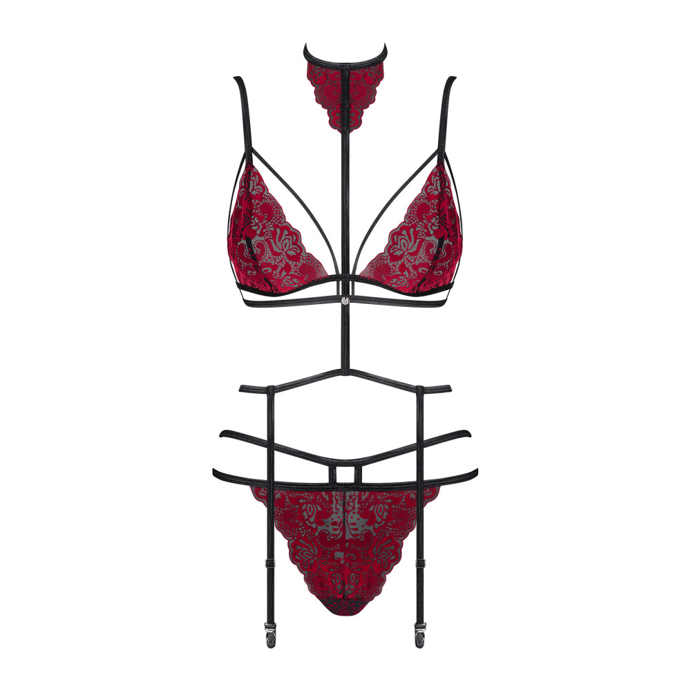 Чулки - Комплект кружевной с поясом для чулок Obsessive Sugestina 3-pcs set L/XL 4
