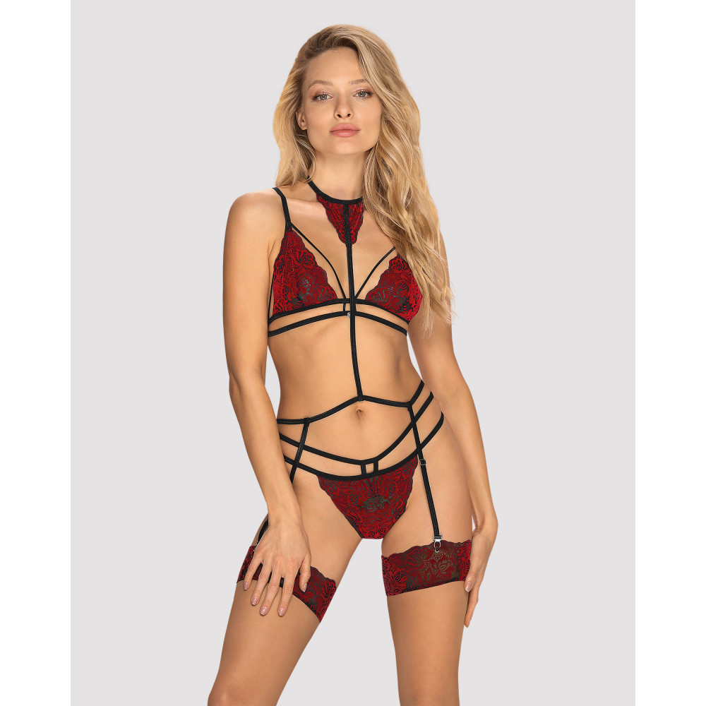 Чулки - Комплект кружевной с поясом для чулок Obsessive Sugestina 3-pcs set L/XL