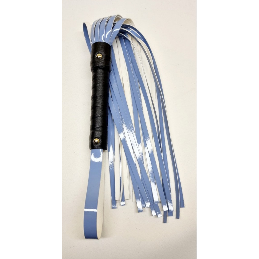 Электростимуляторы - Флоггер из искуственной лакированной кожи Flirty ECO Varnish Leather - Black & Blue, BL-00043