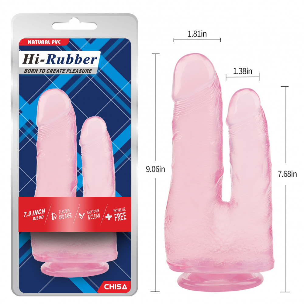 Секс игрушки - Фаллоимитатор двойной Chisa Hi-Rubber 7.9 на присоске, розовый 4
