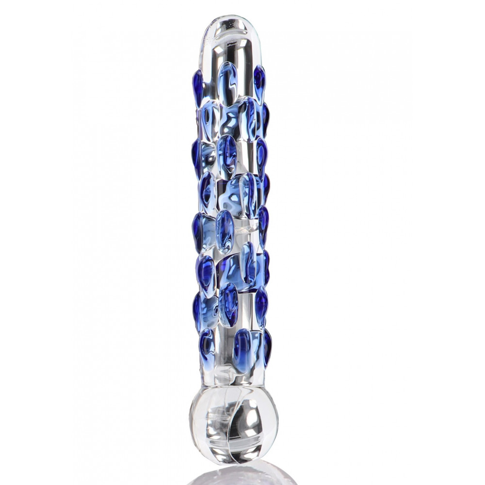 Секс игрушки - Фаллоимитатор стеклянный с рельефом Diamond Dazzler прозрачный с голубым, 18 см х 3.5 см